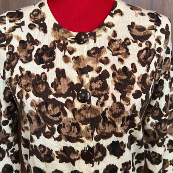 J Crew Chocolate Rosebuds Abstract Cardigan M - Picture 4 of 9